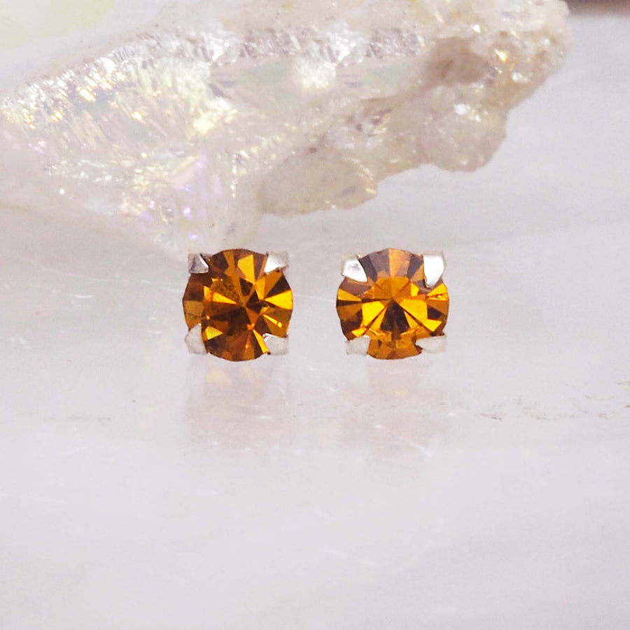 Citrine coloured Crystal birthstone earrings - november birthstone jewellery by Australian jewellery brands indie and Harper 