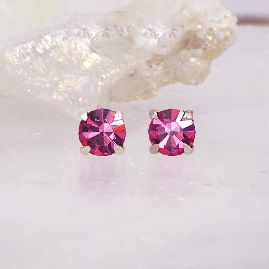 Pink Crystal birthstone earrings - october birthstone jewellery by Australian jewellery brands indie and Harper 