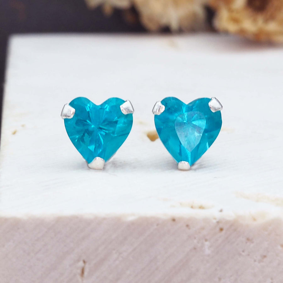 dainty blue heart stud earrings - womens jewellery by Australian jewellery brands indie and harper