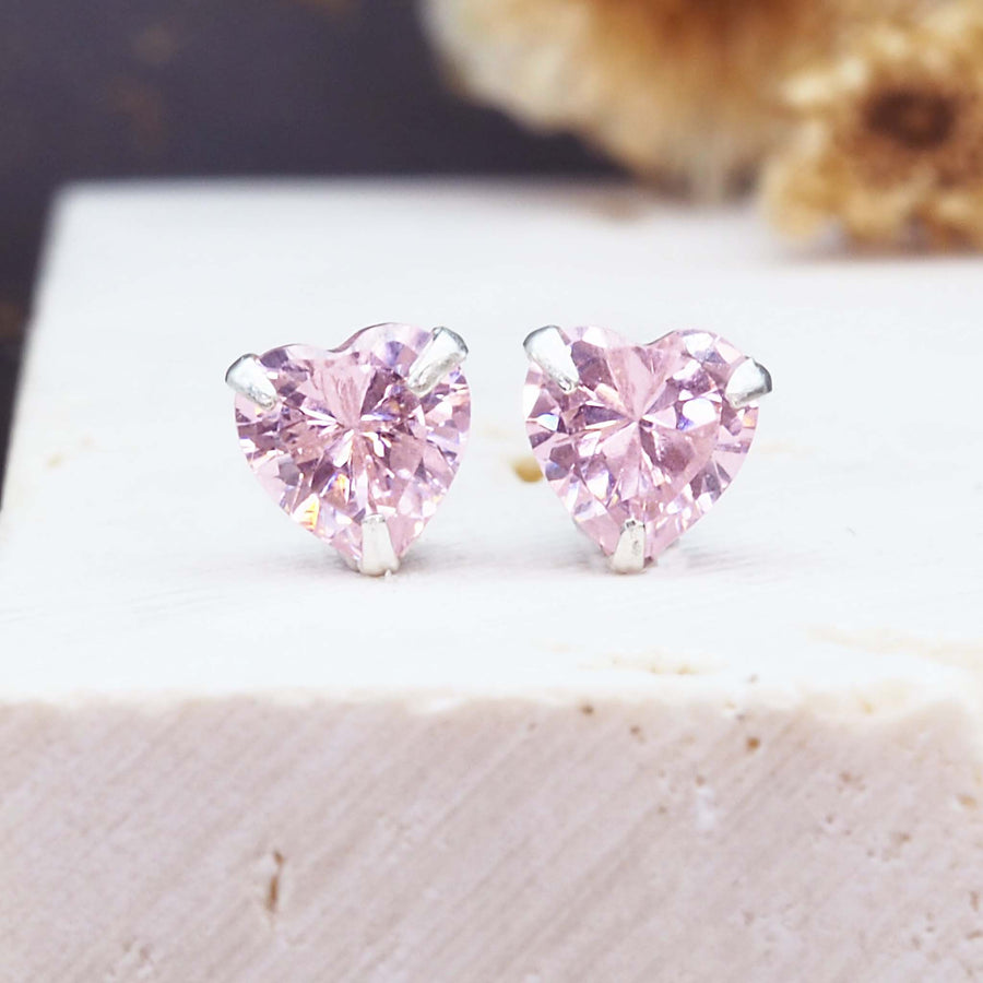 dainty pink heart stud earrings - womens jewellery by Australian jewellery brands indie and harper