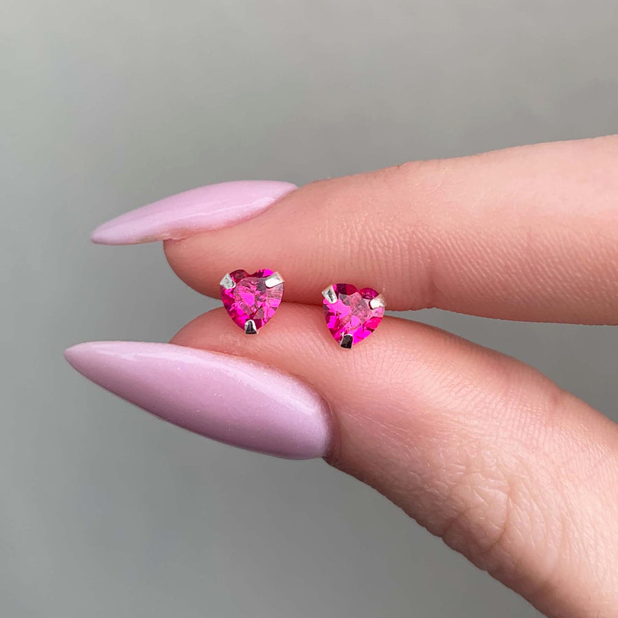 dainty pink heart stud earrings - womens jewellery by Australian jewellery brands indie and harper