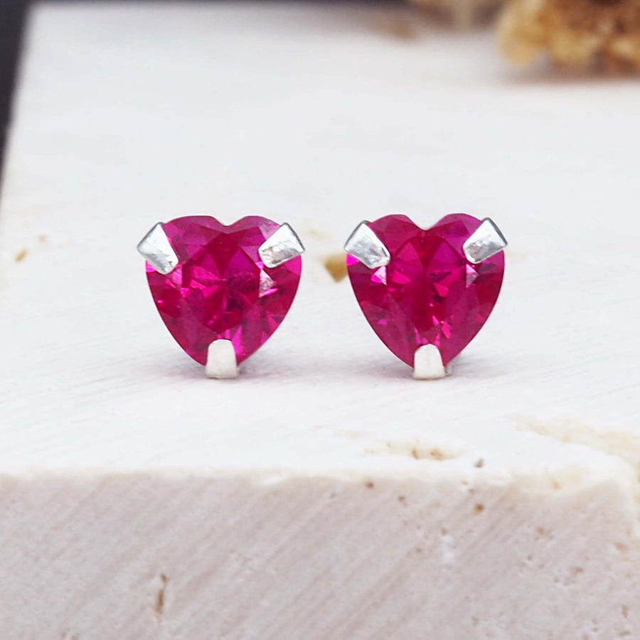 dainty pink heart stud earrings - womens jewellery by Australian jewellery brands indie and harper