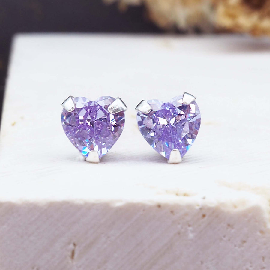 dainty purple heart stud earrings - womens jewellery by Australian jewellery brands indie and harper