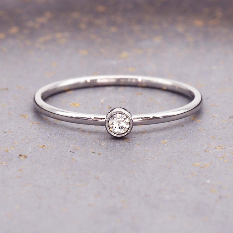 April birthstone dainty silver ring - waterproof jewellery by Australian jewellery brands indie and Harper