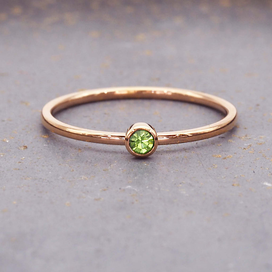 August Birthstone dainty rose gold ring - rose gold jewellery by Australian jewellery brands indie and Harper 