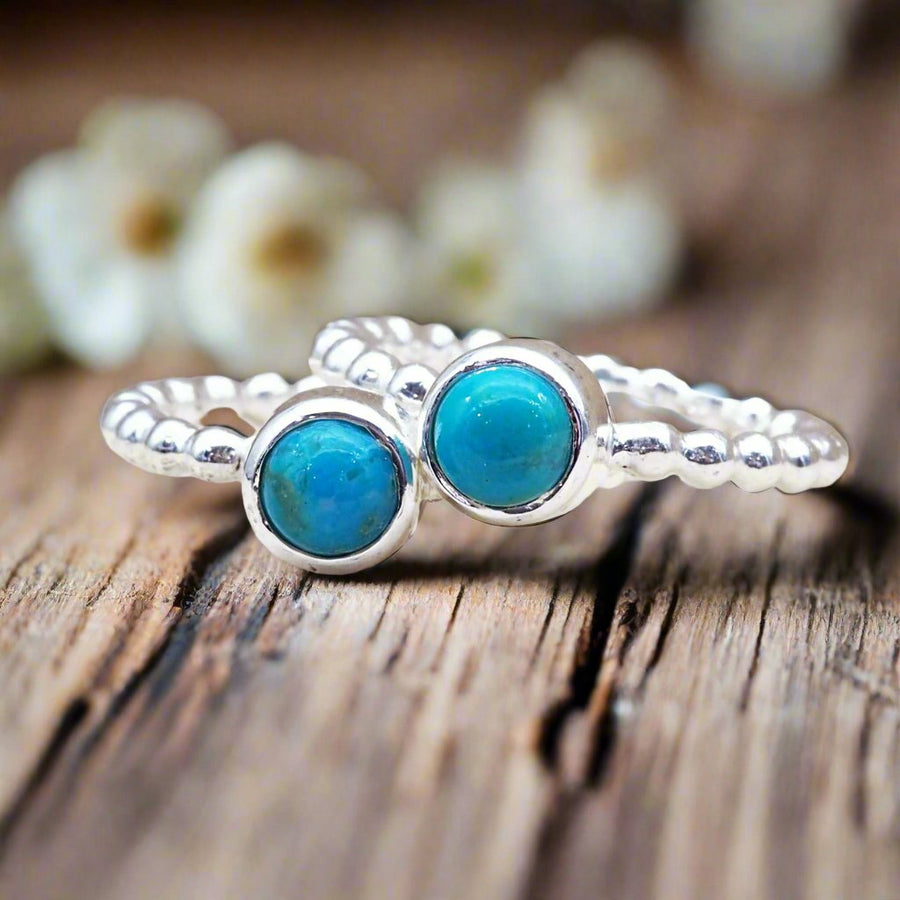 dainty beaded turquoise rings - gemstone jewellery by Australian jewellery brands indie and harper