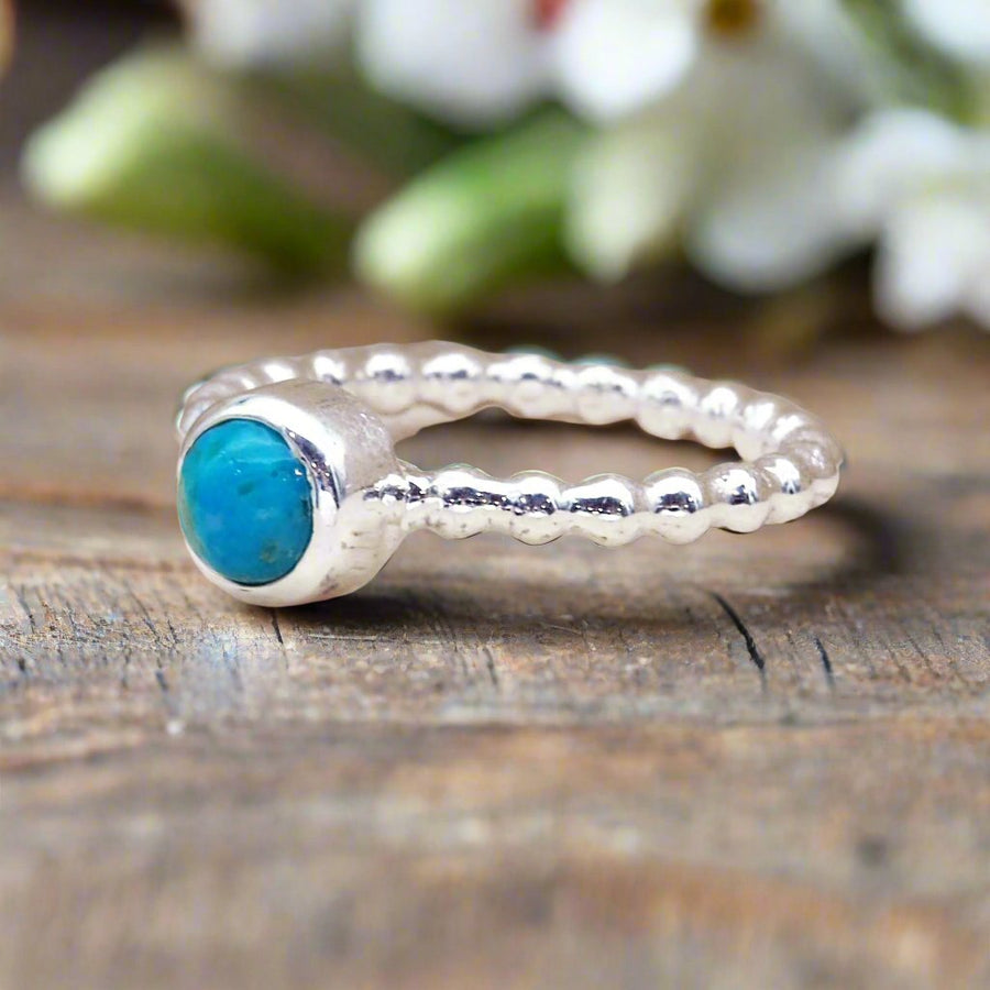 dainty beaded turquoise ring - gemstone jewellery by Australian jewellery brands indie and harper