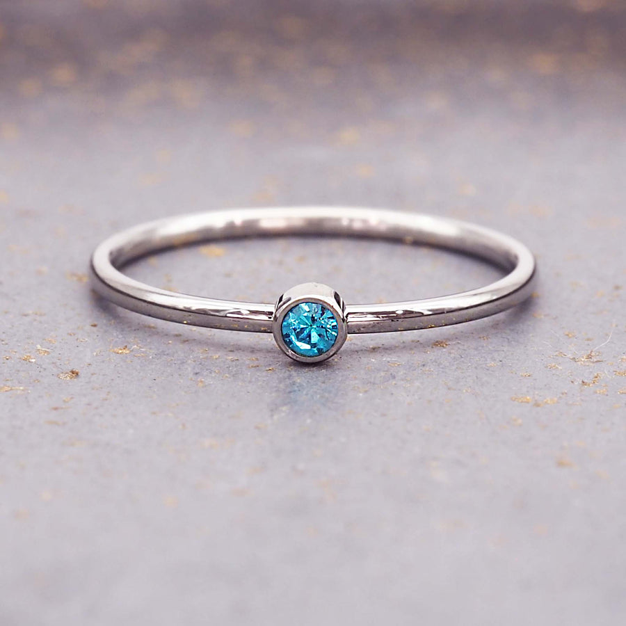 December birthstone dainty silver ring - waterproof jewellery by Australian jewellery brands indie and Harper