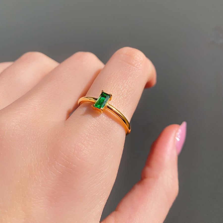 dainty emerald green and gold ring - waterproof jewellery by australian jewellery brands indie and harper