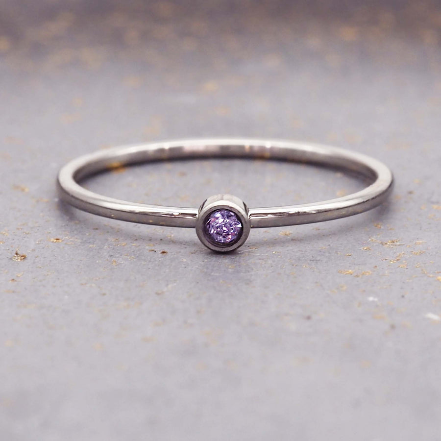 February birthstone dainty silver ring - waterproof jewellery by Australian jewellery brands indie and Harper