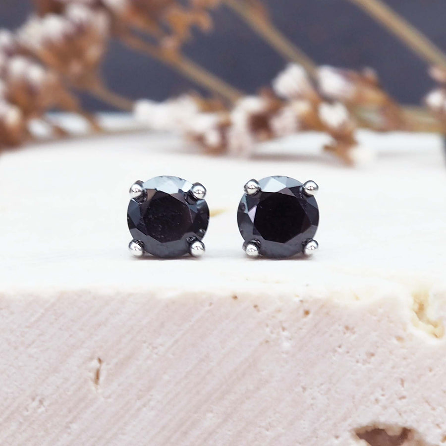 dainty gemstone earrings - black gemstone earrings made with sterling silver - dainty earrings for women by online jewellery brand indie and harper