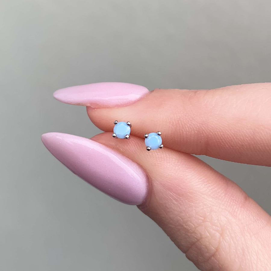 dainty gemstone earrings - sterling silver earrings with claw set dainty light blue gemstones - dainty earrings for women by online jewellery brand indie and harper