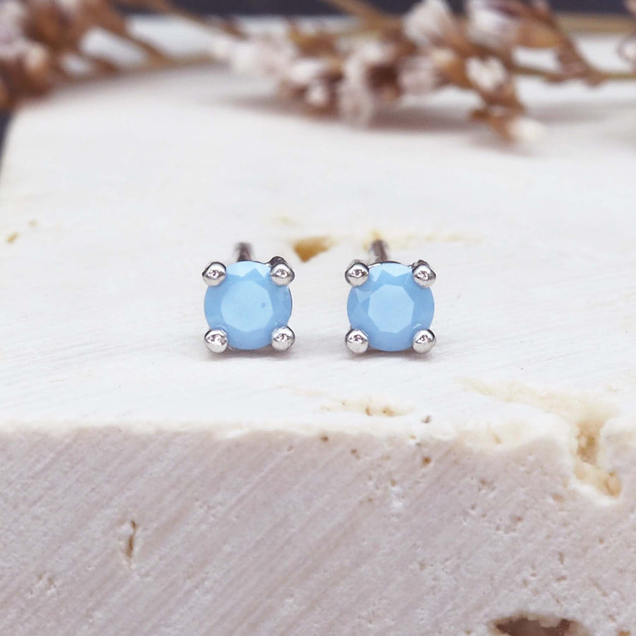 dainty gemstone earrings - dainty stud earrings made with sterling silver and claw set gemstones - dainty jewellery for women by indie and harper