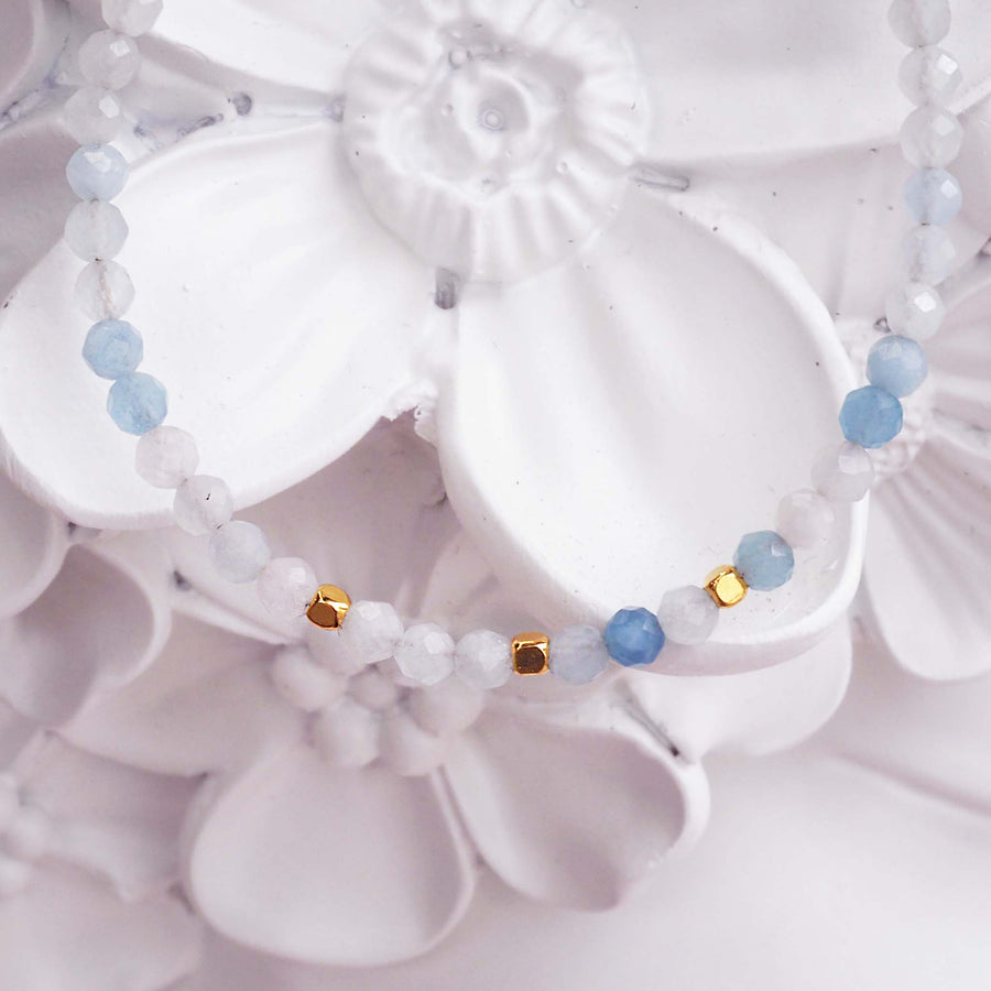 women's bracelet made with beautiful natural aquamarine gemstones and gold detailing - women's layer bracelet by indie and harper