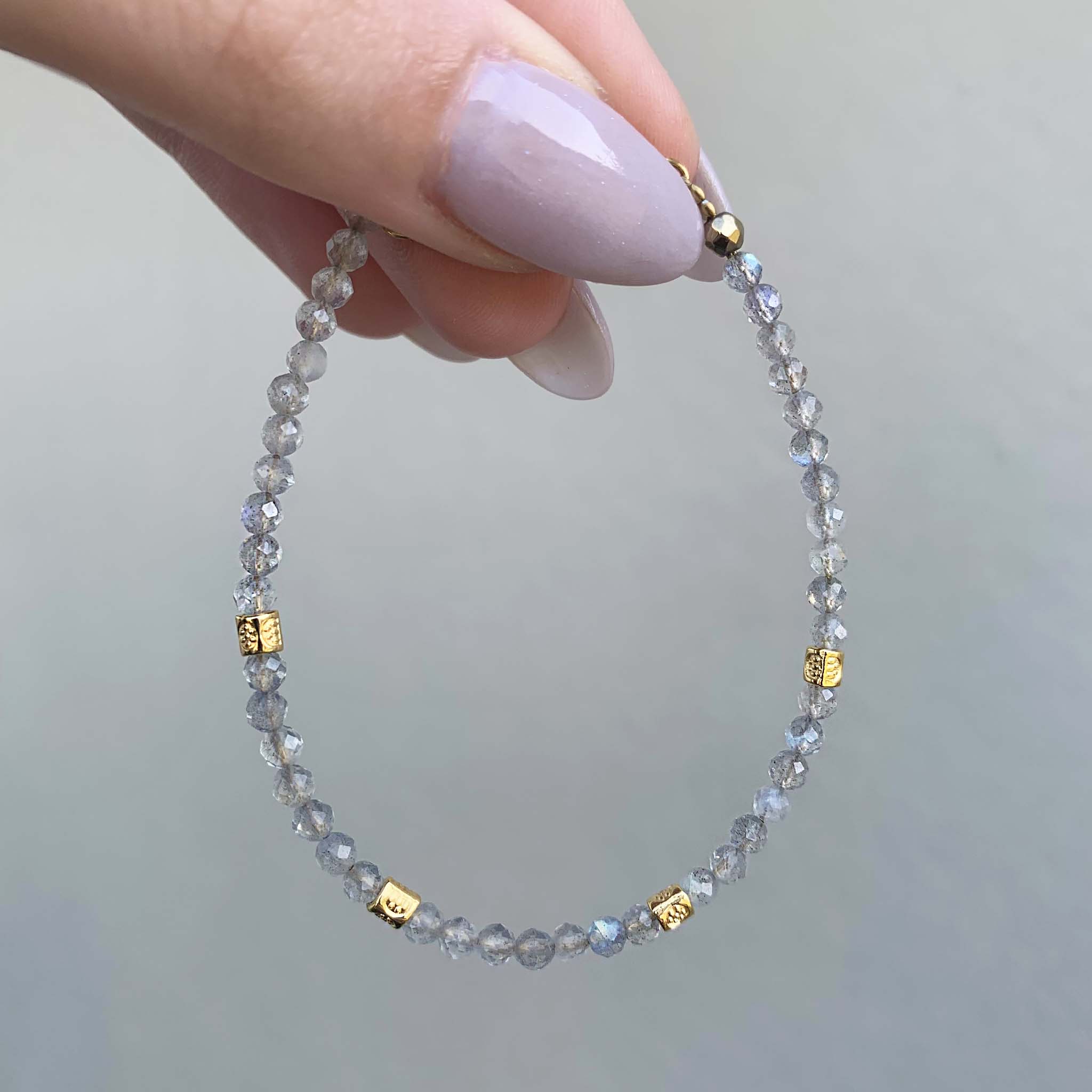 dainty goddess labradorite beaded bracelet - labradorite jewellery by women's jewellery brand indie and harper