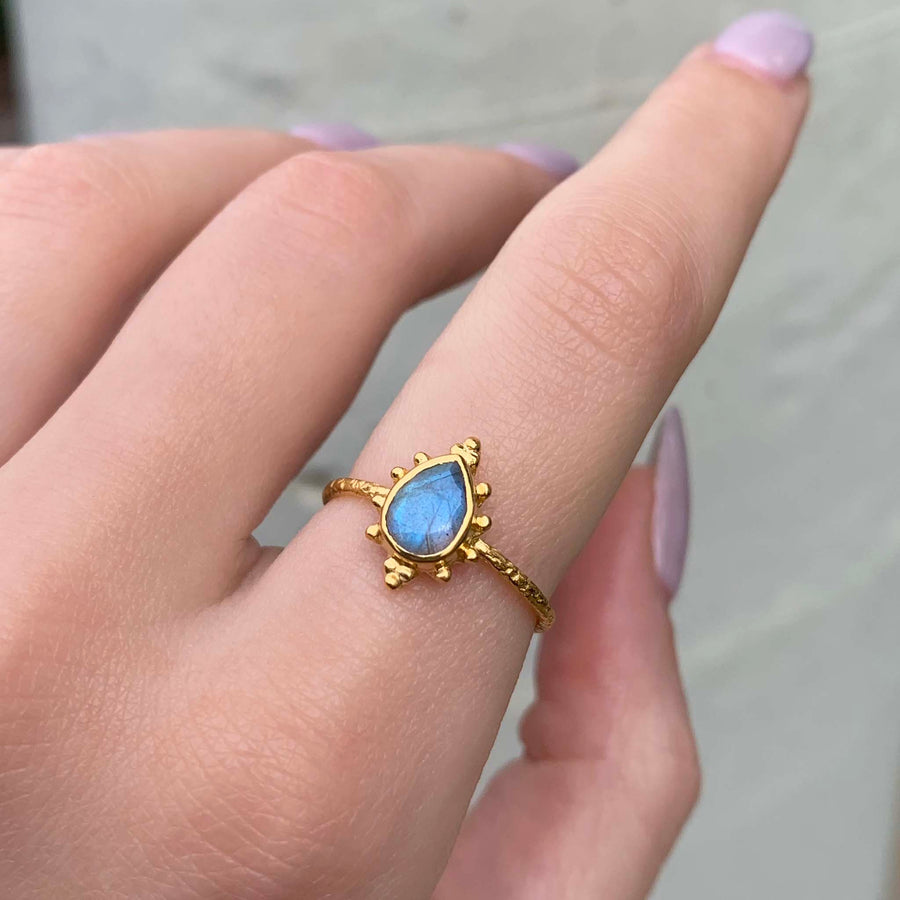 dainty goddess labradorite ring - beautiful dainty gold jewellery with natural labradorite gemstone - women's rings by online jewellery brand indie and harper