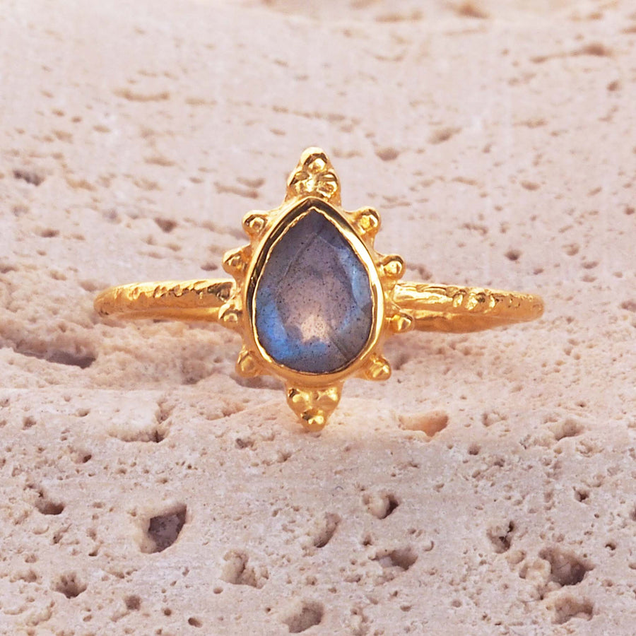 dainty goddess labradorite ring - dainty gold ring and natural labradorite - women's gold jewellery by indie and harper