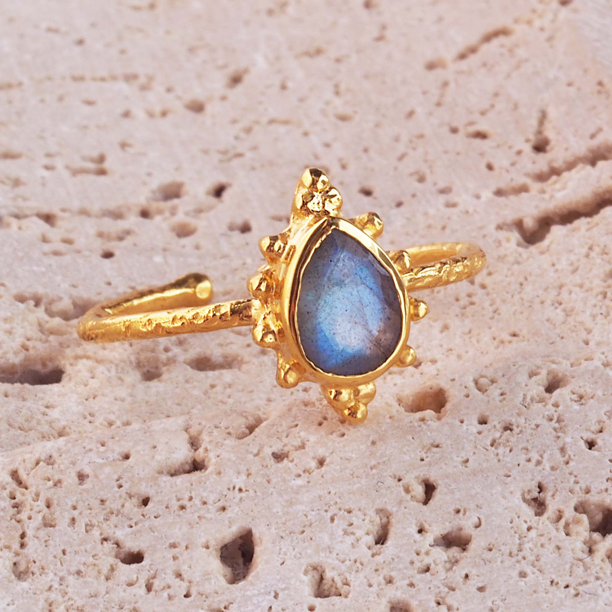 dainty goddess gold labradorite ring - labradorite jewellery by gemstone jewellery brand indie and harper