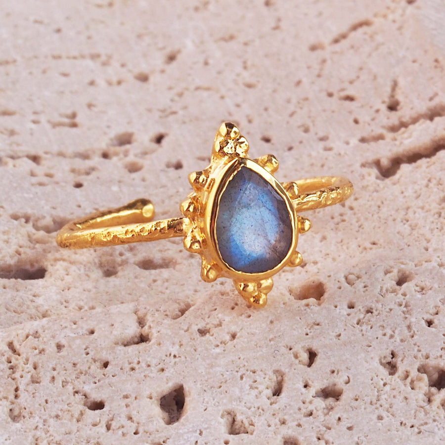 dainty goddess labradorite ring - dainty jewellery for women with natural labradorite gemstone - gold jewellery by indie and harper