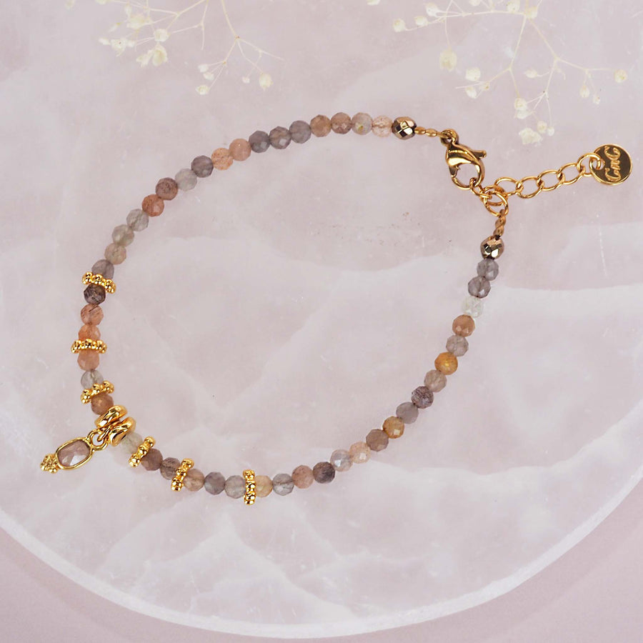 dainty goddess orange moonstone bracelet - beaded bracelets by australian jewellery brandd indie and harper