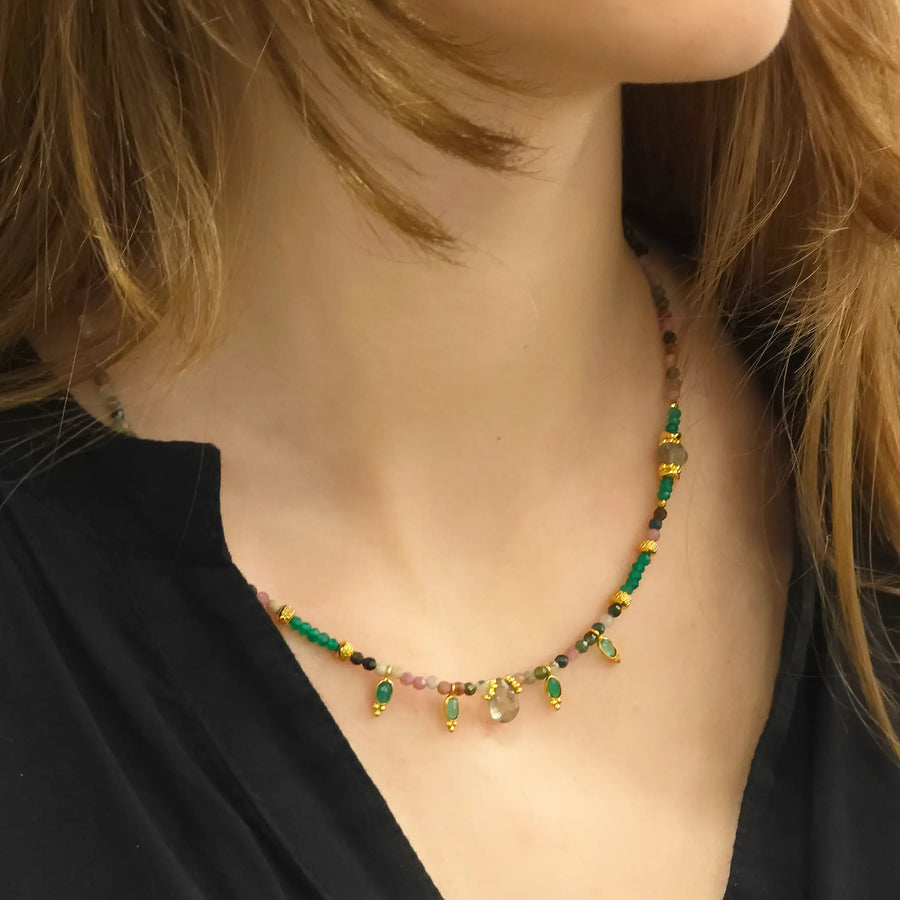 dainty goddess tourmaline and green onyx beaded necklace - beaded jewellery by Australian jewellery brands indie and harper