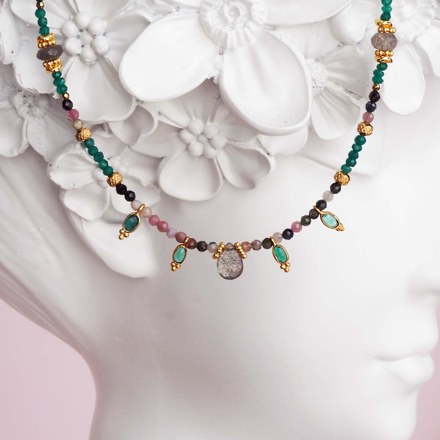 dainty goddess tourmaline and green onyx beaded necklace - beaded jewellery by Australian jewellery brands indie and harper