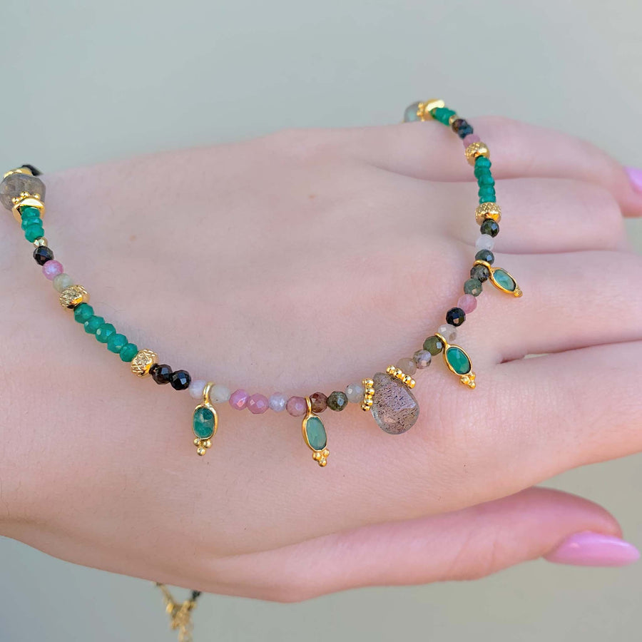 dainty goddess tourmaline and green onyx beaded necklace - beaded jewellery by Australian jewellery brands indie and harper