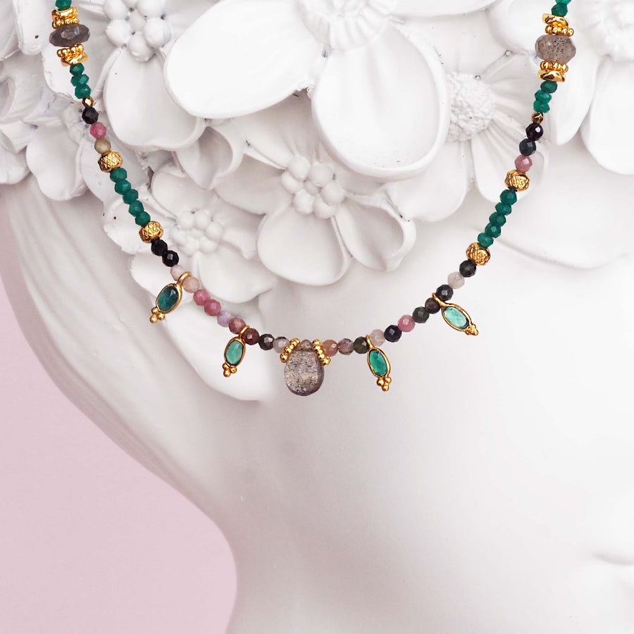 dainty goddess tourmaline and green onyx beaded necklace - beaded jewellery by Australian jewellery brands indie and harper