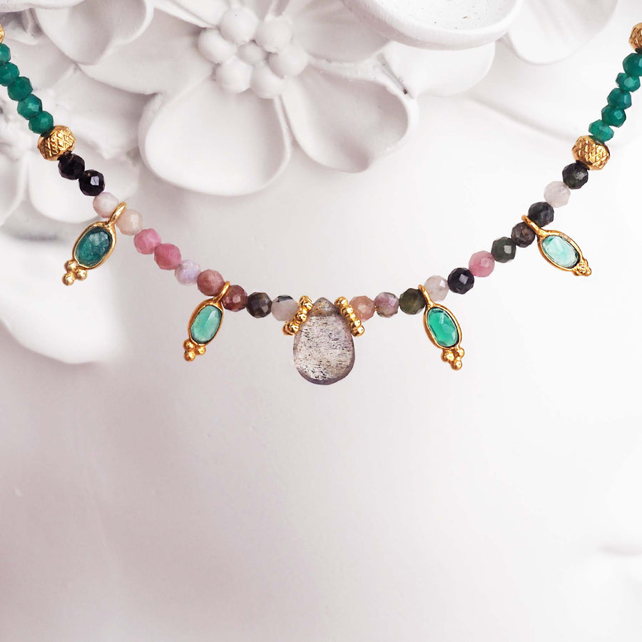 dainty goddess tourmaline and green onyx beaded necklace - beaded jewellery by Australian jewellery brands indie and harper