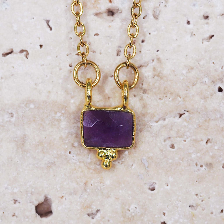 dainty gold gemstone necklace - women's necklace made with stainless steel, gold plating and a natural amethyst gemstone - waterproof necklace by online jewellery brand indie and harper