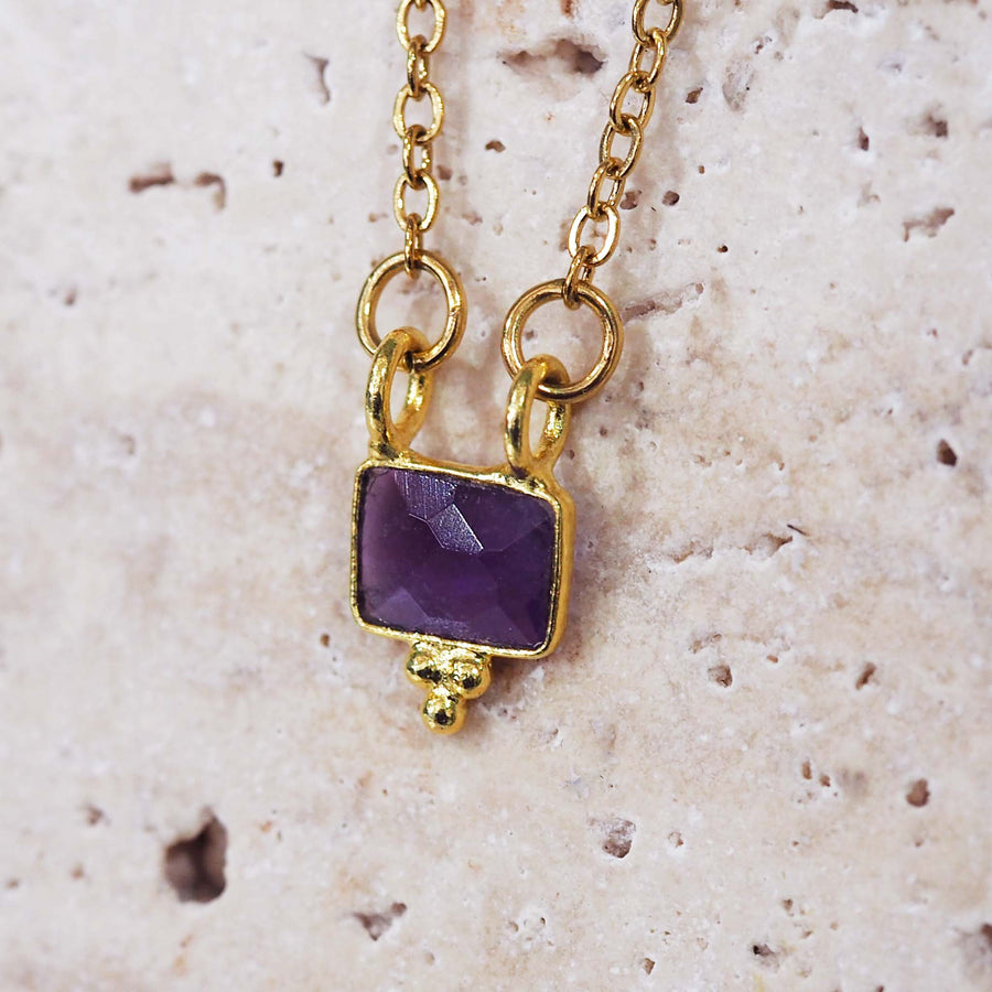 dainty gold gemstone necklace - natural amethyst necklace for women made with gold plating over stainless steel - dainty waterproof jewellery online by indie and harper