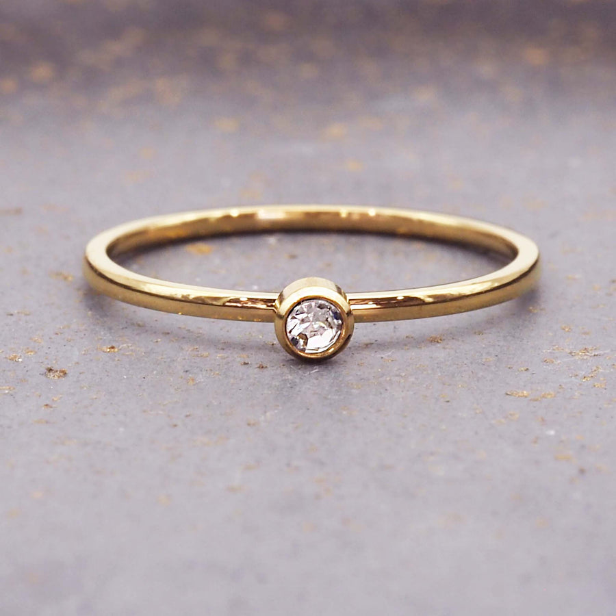 dainty April birthstone ring with red cubic zirconia - gold waterproof jewellery - birthstone jewellery Australia - Australian jewellery brand