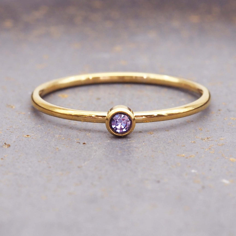 dainty February birthstone ring with purple cubic zirconia - gold waterproof jewellery - birthstone jewellery Australia - Australian jewellery brand