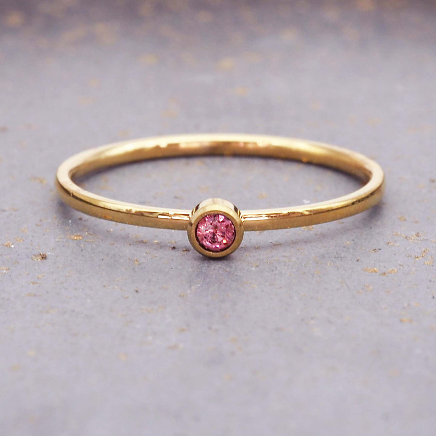 dainty July birthstone ring with pink cubic zirconia - gold waterproof jewellery - birthstone jewellery Australia - Australian jewellery brand