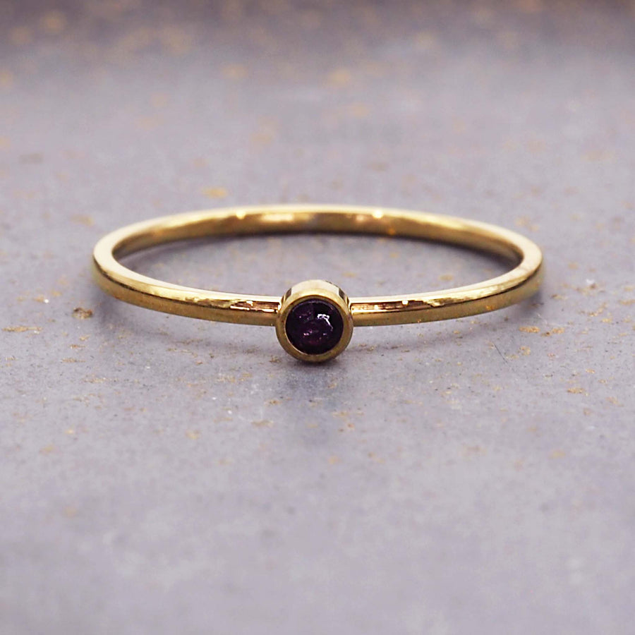 dainty June birthstone ring with deep red purple cubic zirconia - gold waterproof jewellery - birthstone jewellery Australia - Australian jewellery brand
