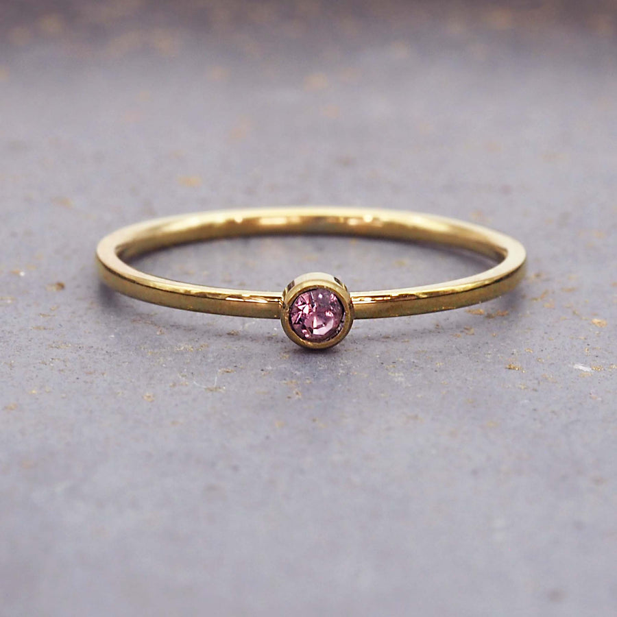 dainty October birthstone ring with pink cubic zirconia - gold waterproof jewellery - birthstone jewellery Australia - Australian jewellery brand