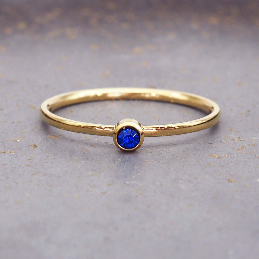 dainty September birthstone ring with blue cubic zirconia - gold waterproof jewellery - birthstone jewellery Australia - Australian jewellery brand