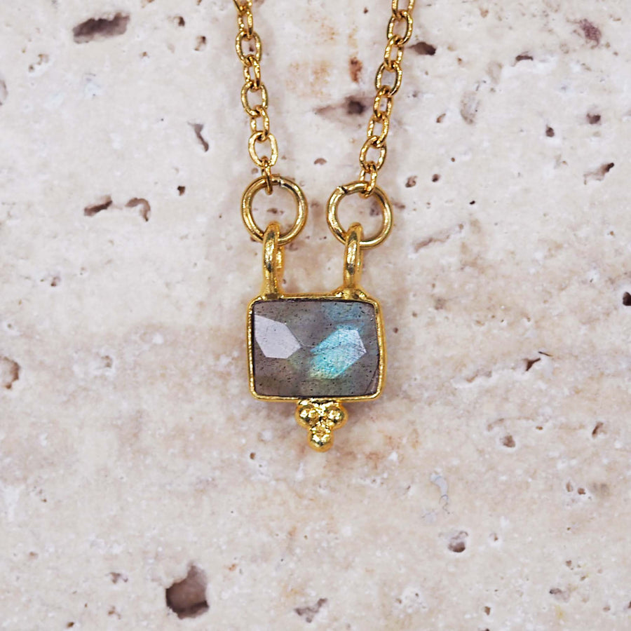 dainty gold gemstone necklace - dainty gold necklace for women made with stainless steel, gold plating and a beautiful natural labradorite gemstone - women's dainty necklace by online jewellery brand indie and harper