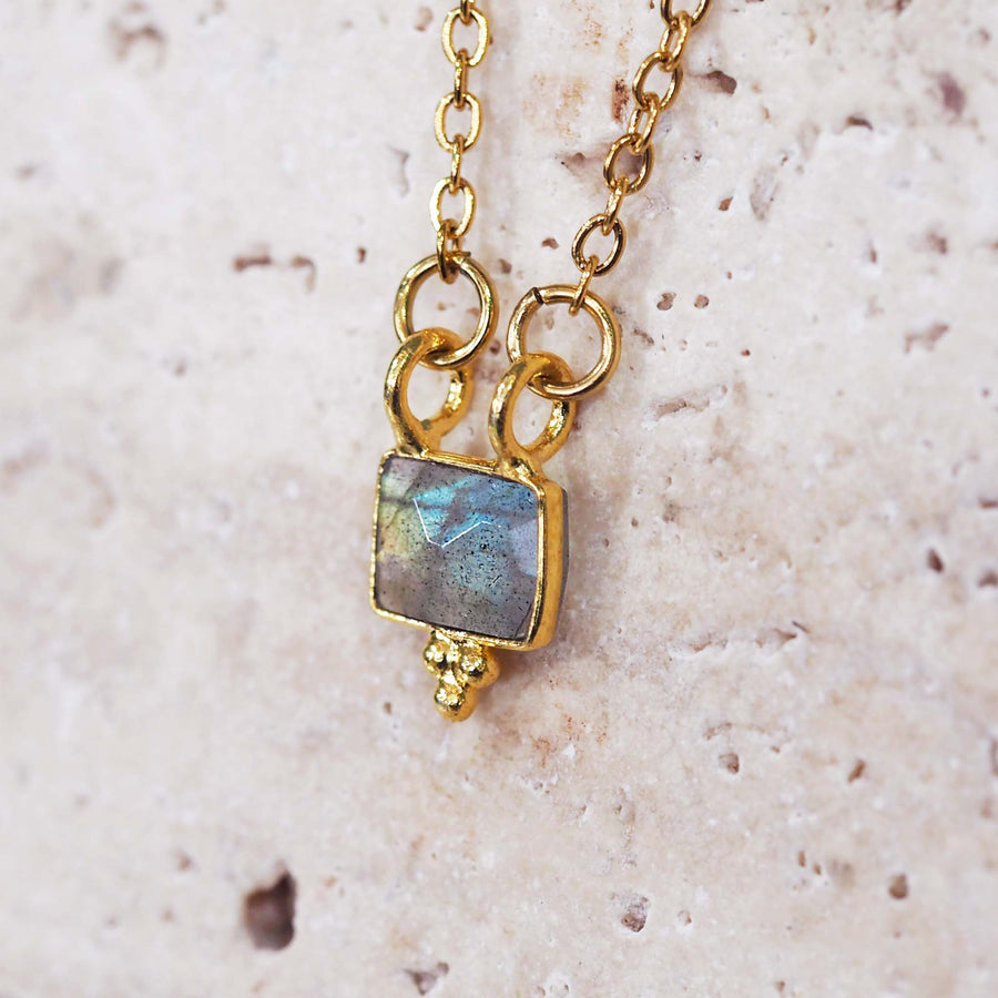 dainty gold gemstone necklace - dainty necklace made with a natural labradorite gemstone and gold plating over stainless steel - waterproof jewellery by online jewellery brand indie and harper