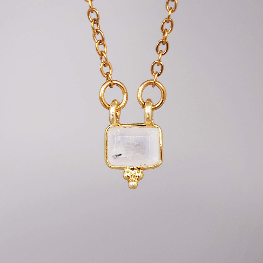 dainty gold gemstone necklace - dainty gold plated necklace over stainless steel with a natural moonstone and dainty beaded detailing - hand crafted jewellery online by indie and harper