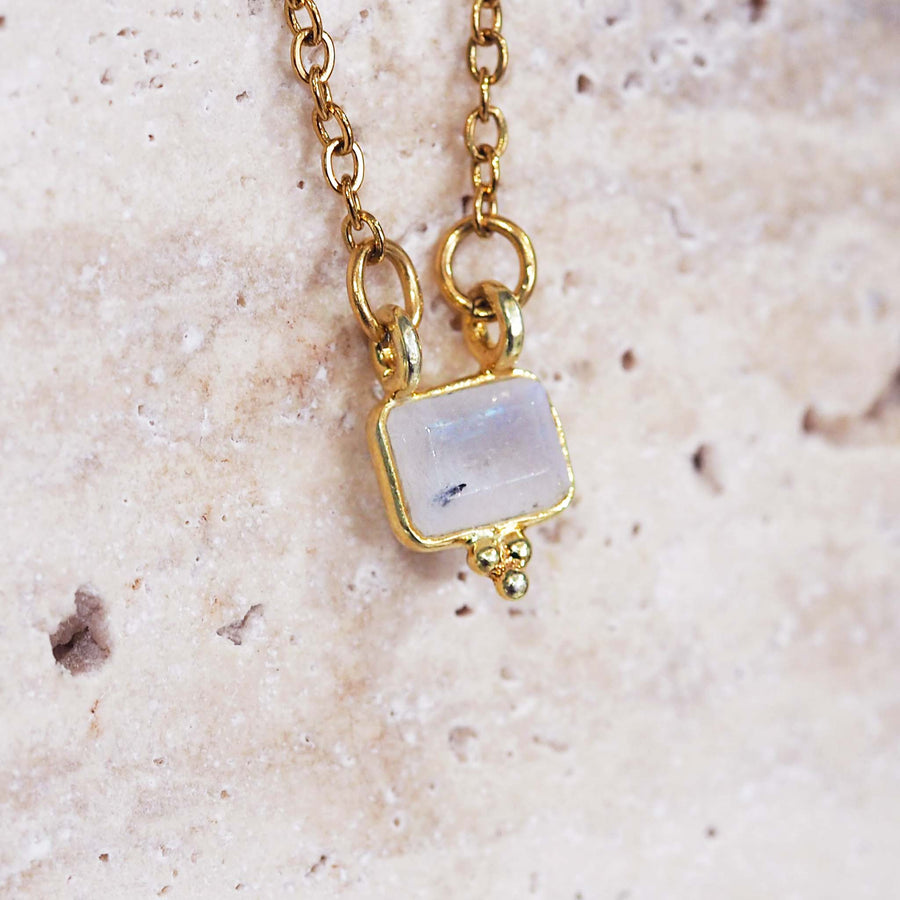 dainty gold gemstone necklace - natural moonstone necklace made with stainless steel, gold plating and dainty beaded detailing - women's jewellery online by indie and harper