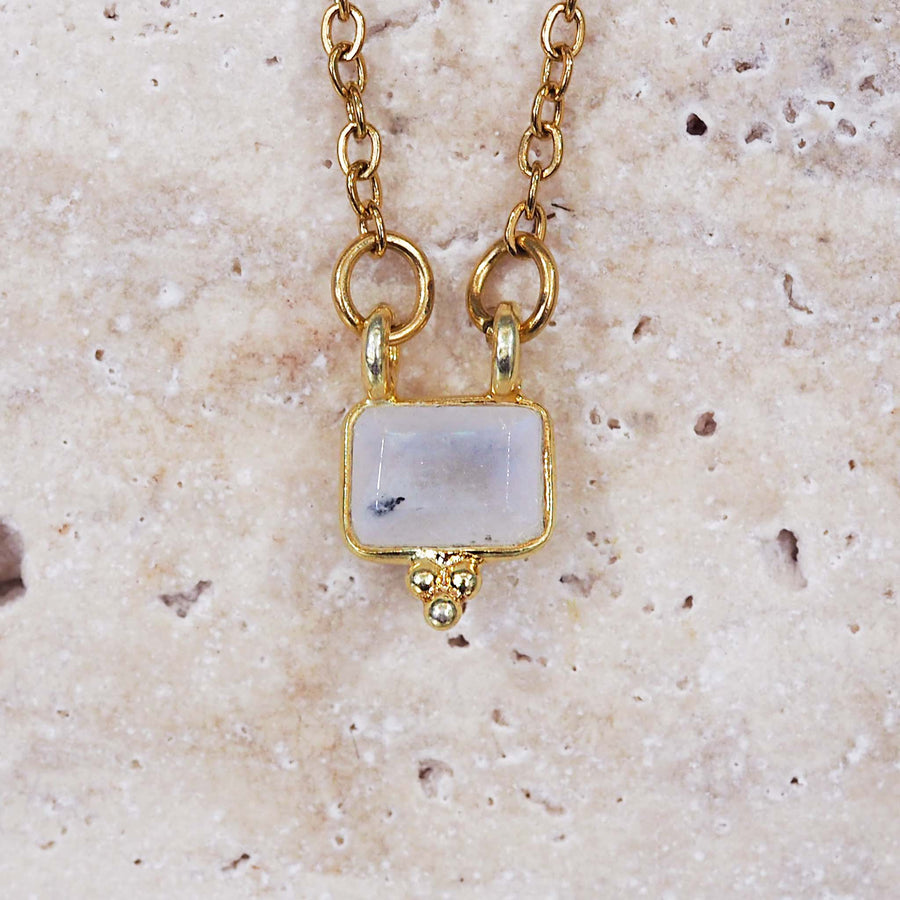 dainty gold gemstone necklace - stainless steel necklace with gold plating and a beautiful natural moonstone - waterproof jewellery online by indie and harper