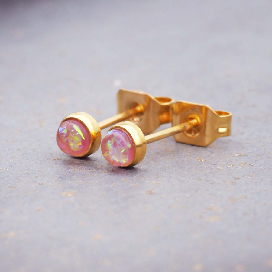 LIMITED EDITION - Dainty Gold Pink Opal Studs