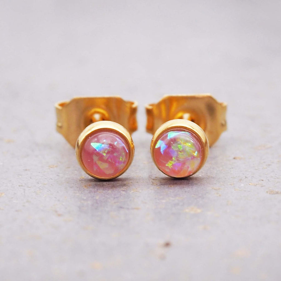 LIMITED EDITION - Dainty Gold Pink Opal Studs