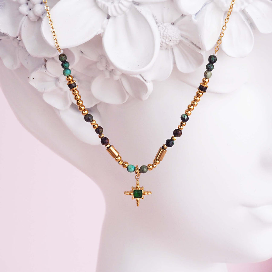 dainty gold turquoise beaded necklace - beaded jewellery by Australian jewellery brands indie and Harper