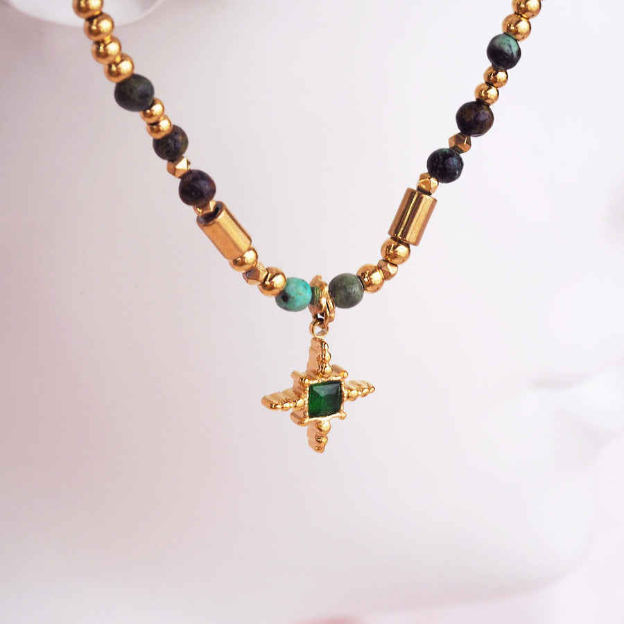 dainty gold turquoise beaded necklace - beaded jewellery by Australian jewellery brands indie and Harper