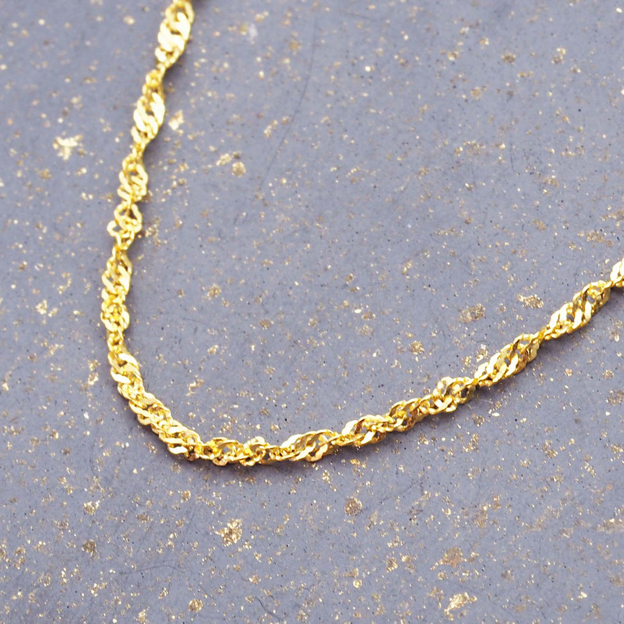 dainty gold twist necklace - made with gold plating over sterling silver and a dainty twist style chain - gold jewellery online by indie and harper