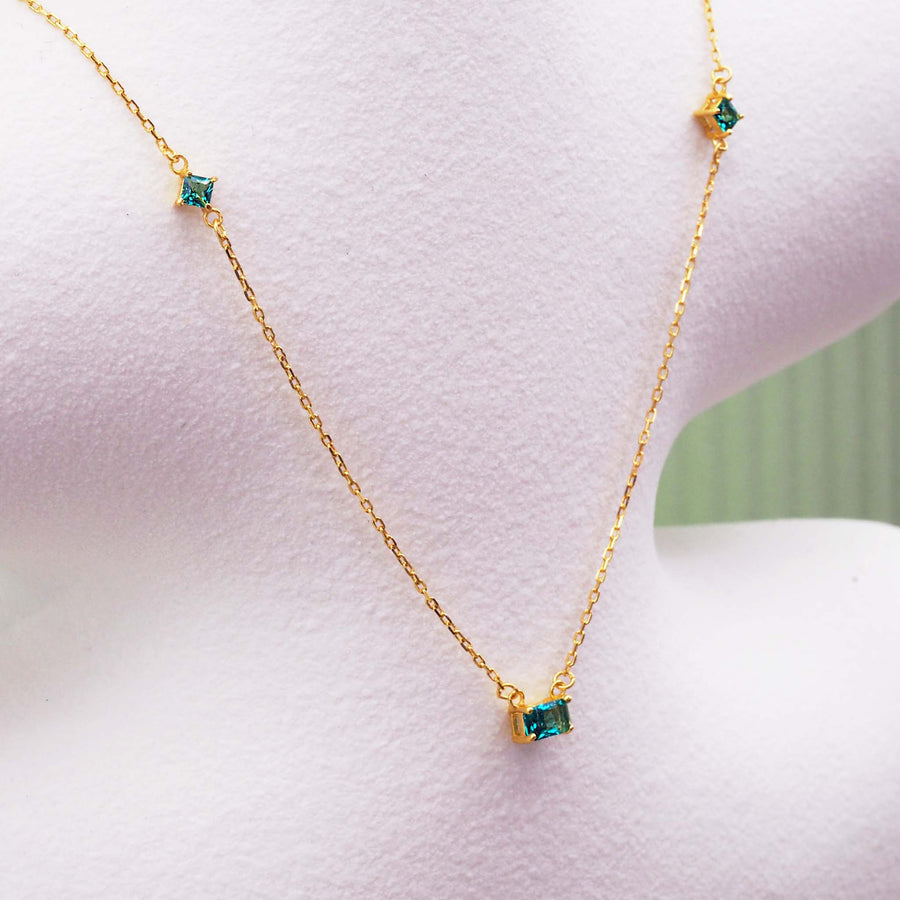 dainty green cubic zirconia and gold necklace - womens jewellery by australian jewellery brands indie and harer