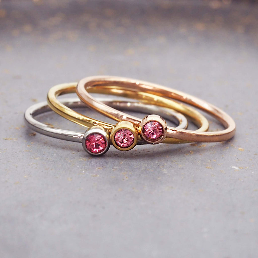 July birthstone rings in silver, gold and rose gold - waterproof jewellery by Australian jewellery brands indie and Harper 