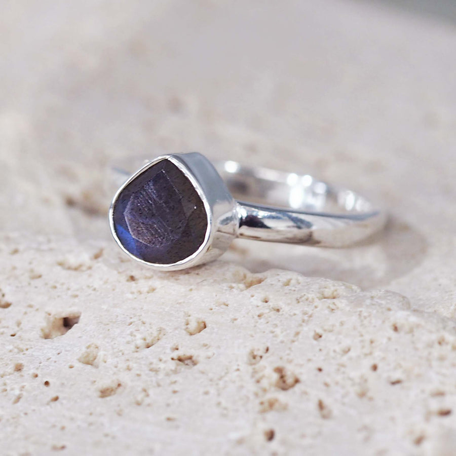 Sterling silver dainty labradorite ring - women’s labradorite jewellery by Australian jewellery brands indie and Harper